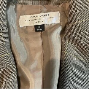 Tahari 10P Dark Beige Plaid Women's Wool Blend Blazer and Vest GUC